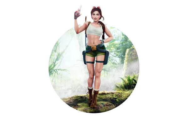 Girl, Minimalism, Figure, Gun, Classic, Tomb Raider, Lara Croft, Art