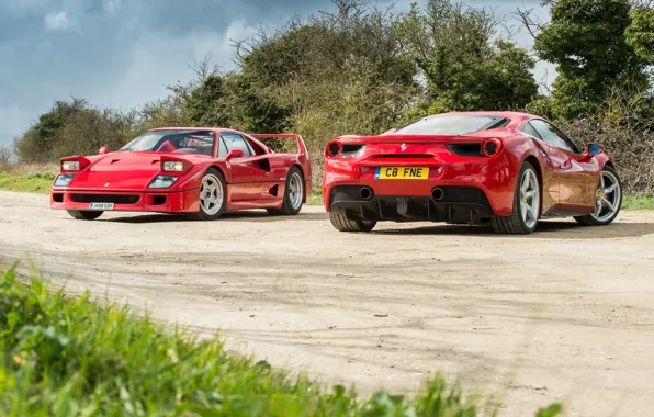 Road, background, Ferrari, Ferrari, F40, GTB, 488