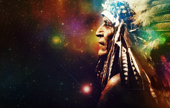 Picture space, stars, background, the universe, feathers, mystic, Indian