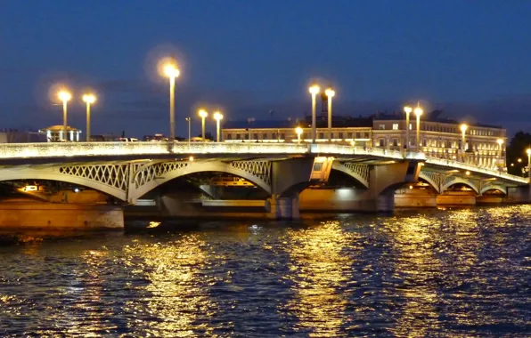 Beauty, bridges, night city, illumination of bridges