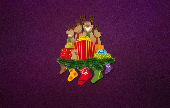 Minimalism, Christmas, Background, New year, Holiday, Deer, Mood, Gifts
