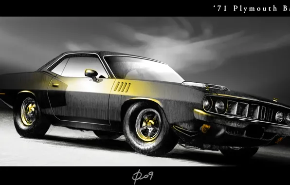Black, figure, 1971, Barracuda, Plymouth, Plymouth, Muscle Car
