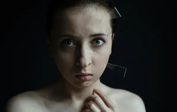 Picture girl, fragments, portrait, glass, sharp