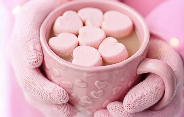 Girl, love, holiday, heart, heart, hands, mug, Cup