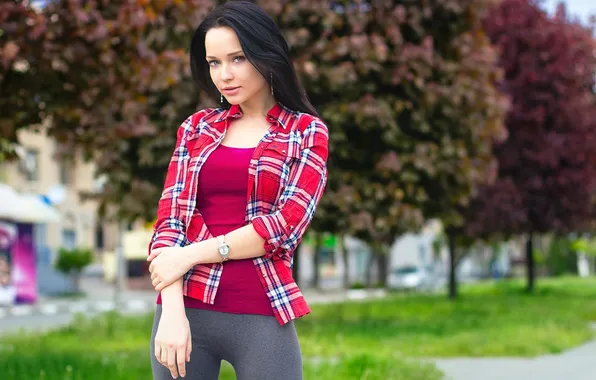 Summer, look, girl, Park, model, cell, brunette, girl