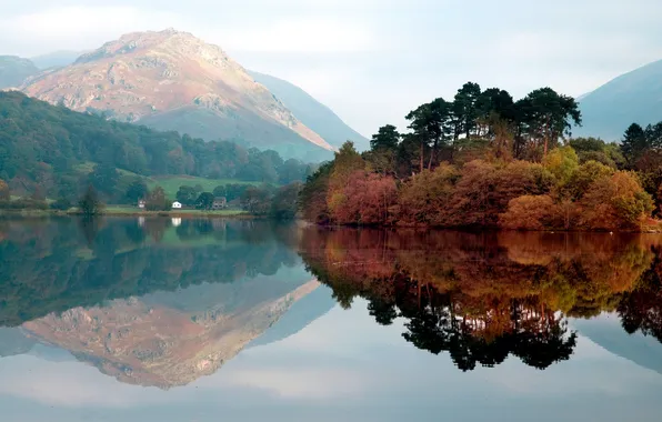 Autumn, forest, landscape, mountains, nature, lake, reflection
