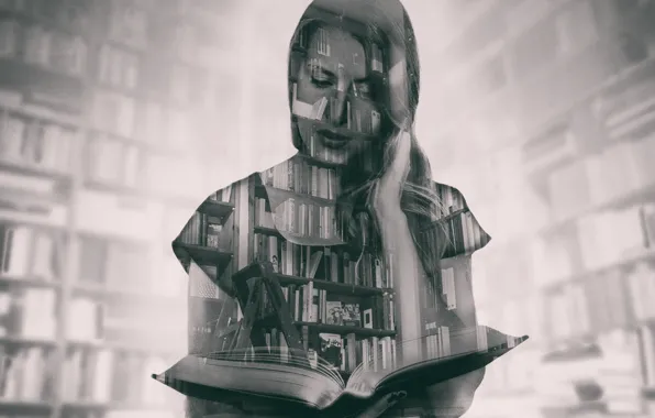 Eyes, girl, hair, lips, bookstore