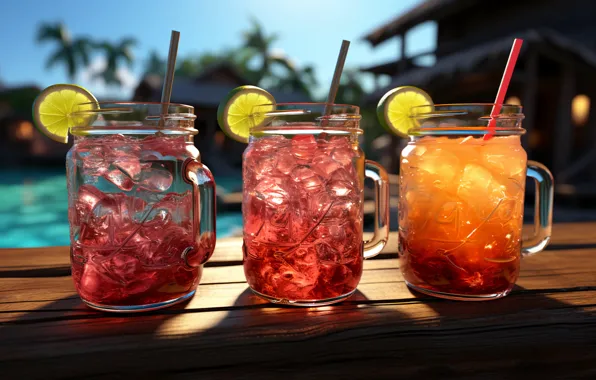 Summer, lime, mugs, drinks, ice cubes, AI art, neural network