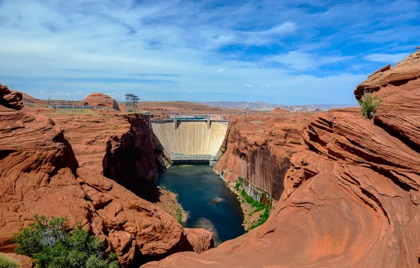 The sky, mountains, rocks, dam