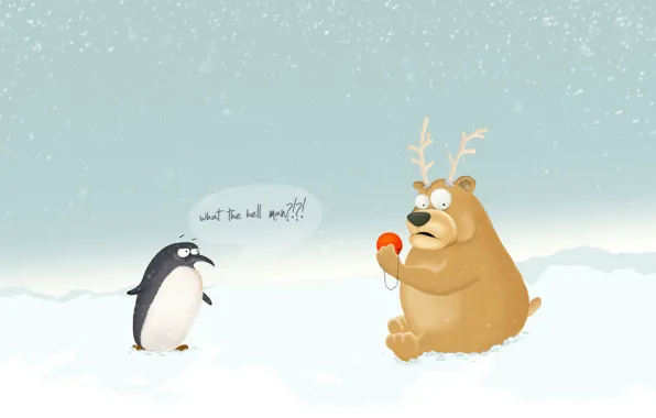 Picture new year, bear, penguin
