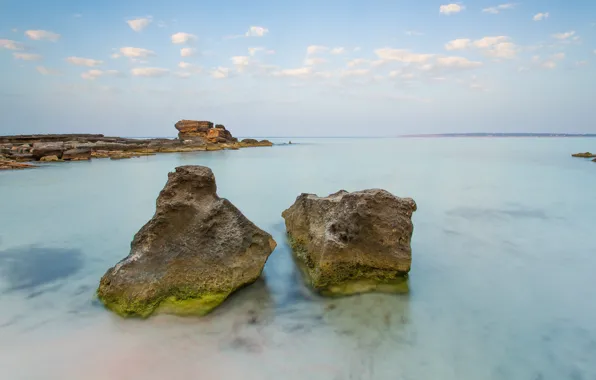 The sky, Water, Clouds, The ocean, Horizon, Shore, Stones