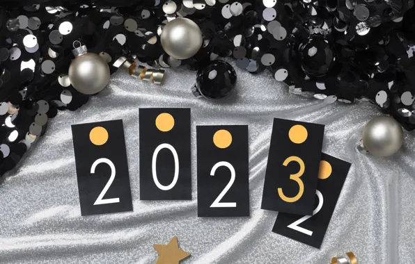 Balls, holiday, silver, Shine, figures, New year, black, asterisk