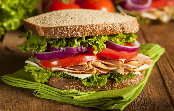Bow, bread, meat, tomato, sandwich, salad