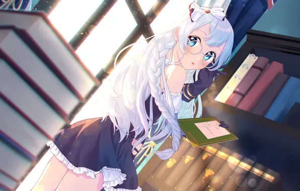 Girl, Library, Pigtail, Azur Lane
