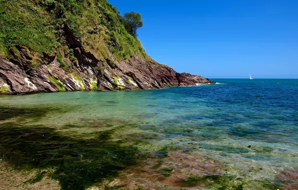 Sea, the sky, rocks, shore, England, Dartmouth