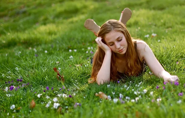 Field, summer, girl, mood