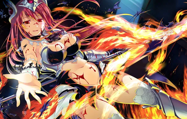 Girl, Look, Fire, Armor, Blood, Anime, Game CG, Shin Shirogane no Soleil
