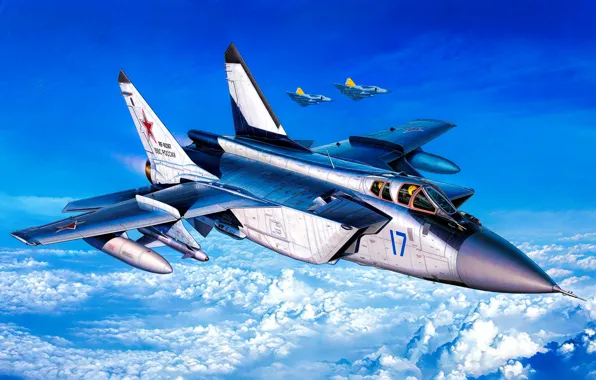 Picture war, art, painting, jet, Mig-31 Foxhound