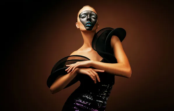 Girl, pose, style, model, mask, art, gesture