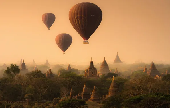 The sky, balloons, Myanmar, temples, the ancient capital, pagoda, Pagan
