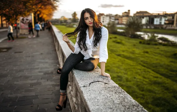 Look, girl, the city, pose, street, brunette, beauty, Nicholas David Furnari