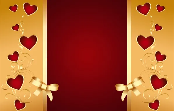 Background, hearts, red, golden, love, background, romantic, hearts
