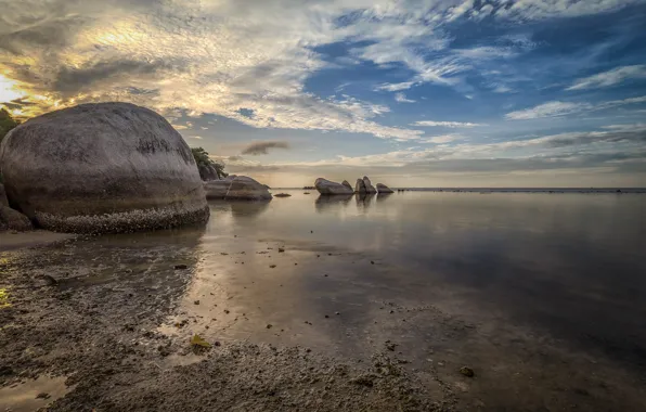 Clouds, stones, shore, Thailand, The Gulf of Thailand, Samui
