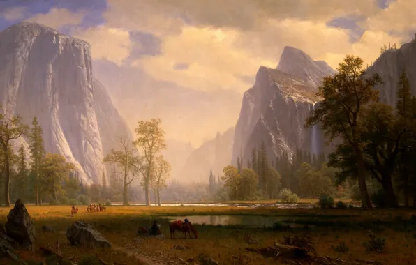 Picture, painting, painting, Albert Bierstadt, Looking Up the Yosemite Valley