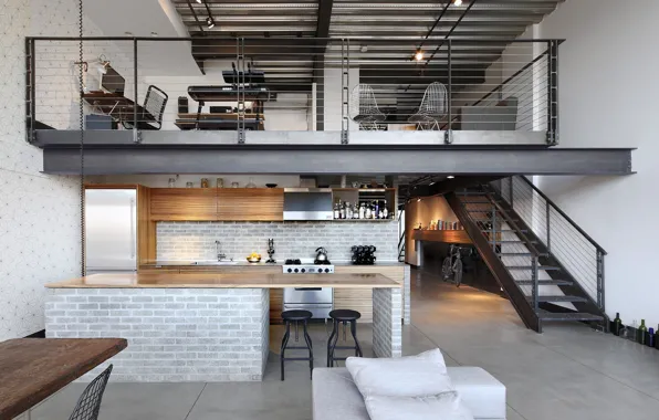 Picture style, interior, kitchen, dining room, living space, loft, Industrial Loft