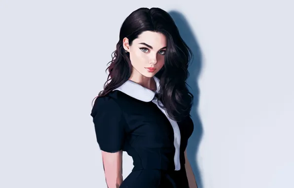 Girl, Minimalism, Look, Style, Girl, Brunette, Art, Beautiful