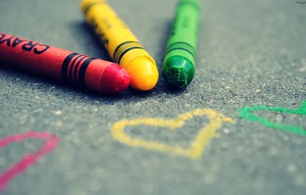 Picture asphalt, color, macro, heart, figure, focus, pencils