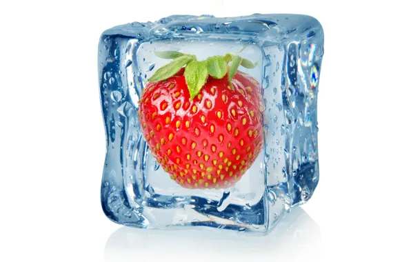 Ice, droplets, strawberry, berry