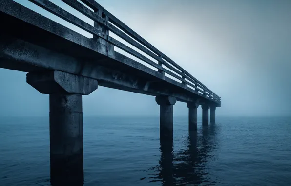 Picture sea, bridge, fog