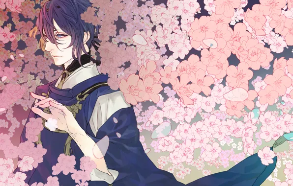 Flowers, art, guy, touken ranbu
