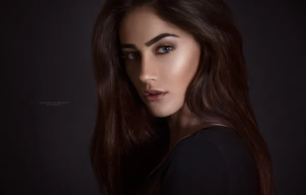 Look, background, model, portrait, makeup, hairstyle, brown hair, in black