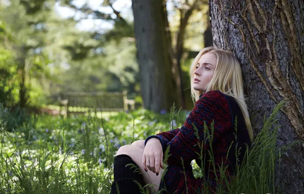 Look, girl, nature, Park, tree, hair, Vogue, Sophie Turner