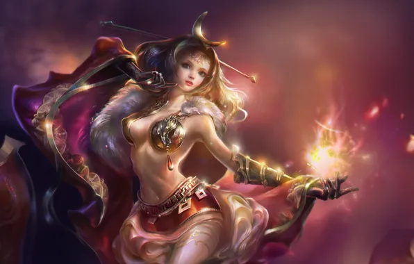 Girl, decoration, magic, art, gloves, cloak, Crescent, rongrong wang