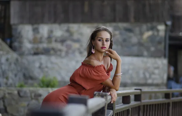 City, red, dress, beautiful, model, orange, shot, female