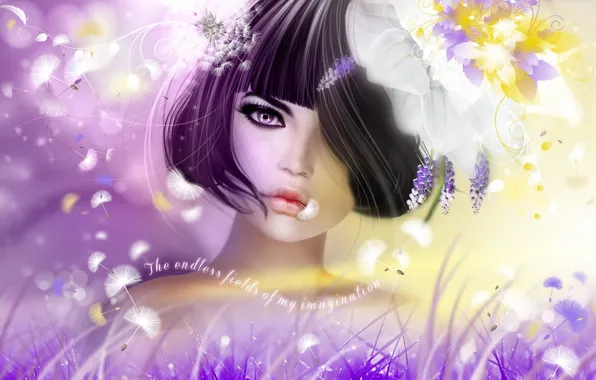 Girl, flowers, brunette, hairstyle