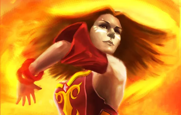 Picture girl, fire, art, Slayer, Dota 2, Lina, DigitalSashimi