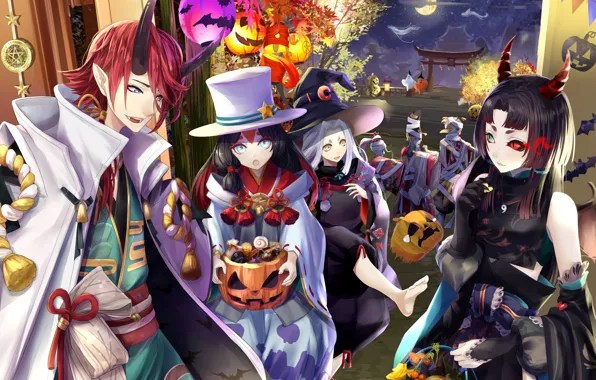 Picture night, holiday, anime, art, Halloween