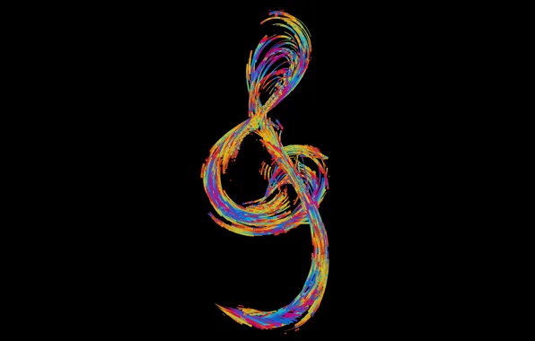 Picture music, colorful, minimalism, digital art, artwork, black background, simple background, musical notes