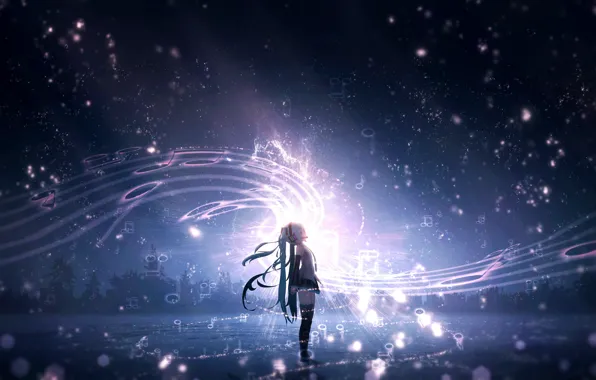 The sky, night, music, Vocaloid, Hatsune Miku
