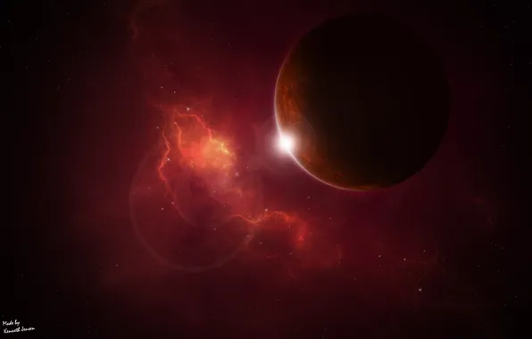 Nebula, sunrise, planet, red