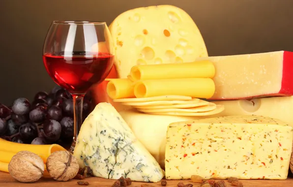 Wine, glass, cheese, grapes, nuts, wine, grapes, cheese