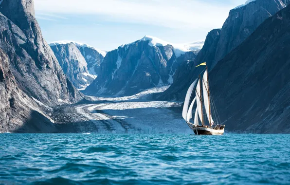Wallpaper sea, mountains, sailboat, North Saili, Experience Greenland