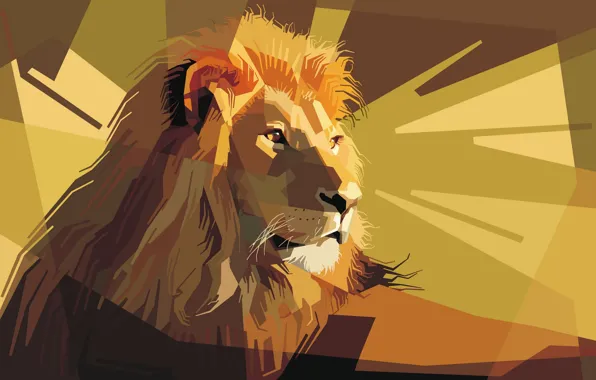 Picture face, mane, Leo, the king of beasts, ears, low poly