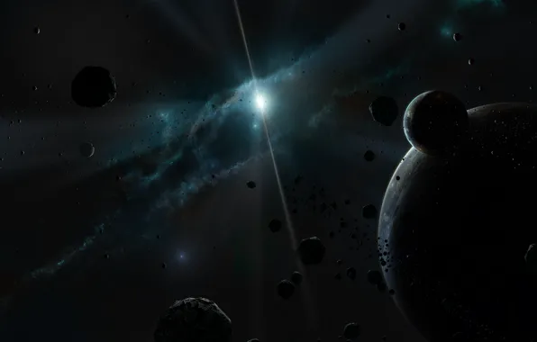 Stars, light, nebula, planet, asteroids