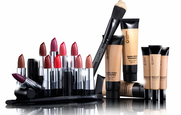 Lipstick, brush, cosmetics