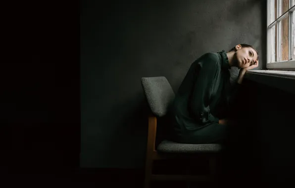 Picture girl, pose, mood, window, chair, Valentina Macierzewska